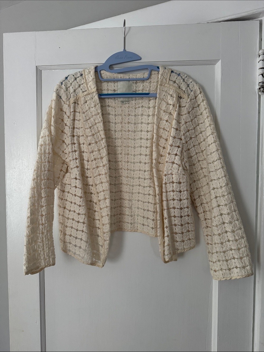 elevenses Crochet Open-Front Cardigan - Cream